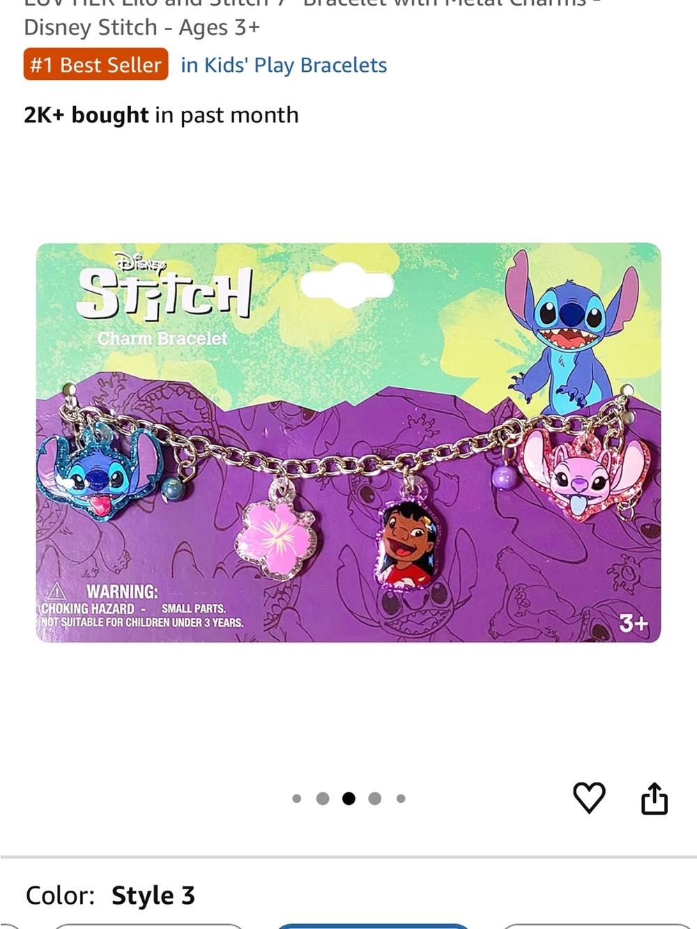 Disney Lilo & Stitch Charm Bracelet - Blue, Pink, Purple